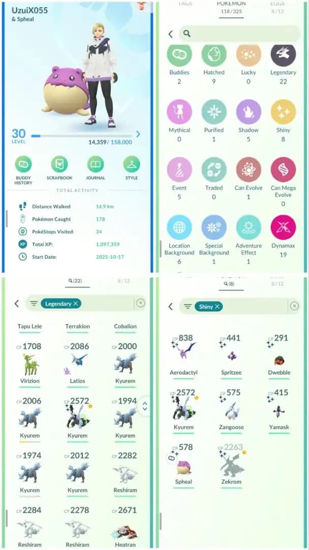 R90 | Level30 | 22 Legendary | 8 Shiny | Rare Shiny Fused Black Kyurem | Reshiram | 5 Costume Pokemons | 6 Location Background |