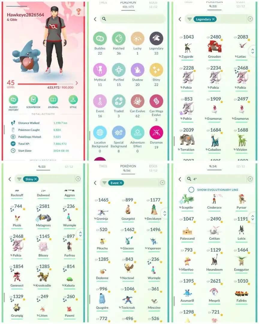 R88 | Level45 | 33 Legendary | 22 Shiny | Shiny Palkia | Shiny Gensect | 1 Shiny Dmax | 14 Hundo | 16 Costume Pokemons | Groudon |