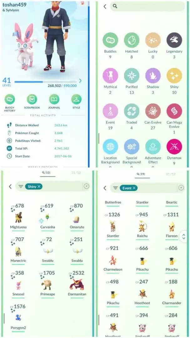 R83 | Level41 | 3 Legendary | 10 Shiny | Good Shines | 19 Costume Pokemons | 2 Mythical | Starter Account