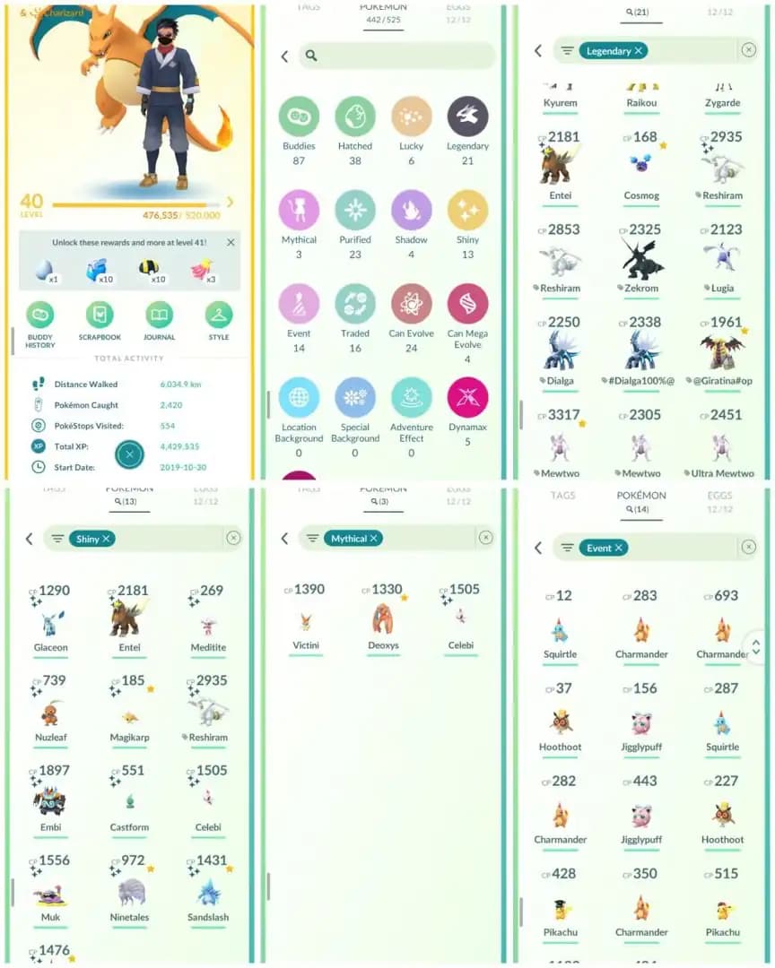 R62 | Level40 | 21 Legendary | 13 Shiny | 2 Shiny Legend | Shiny Reshiram | Shiny Entei | Shiny Celebi | Shiny Magikarp | Cosmong | Mewtwo |
