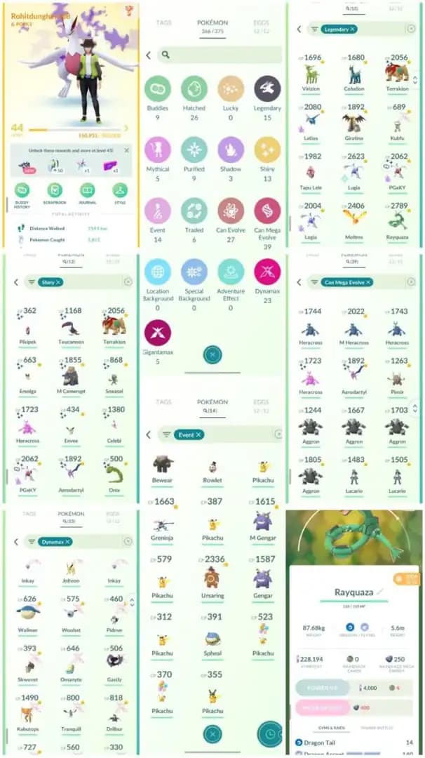 R57 | Level44 | 15 Legendary | 13 Shiny | 2 Shiny Legend | Shiny Celebi | Rayquaza With DA Move | Year 2019 Pokemons | Umbreon Hat Pikachu |