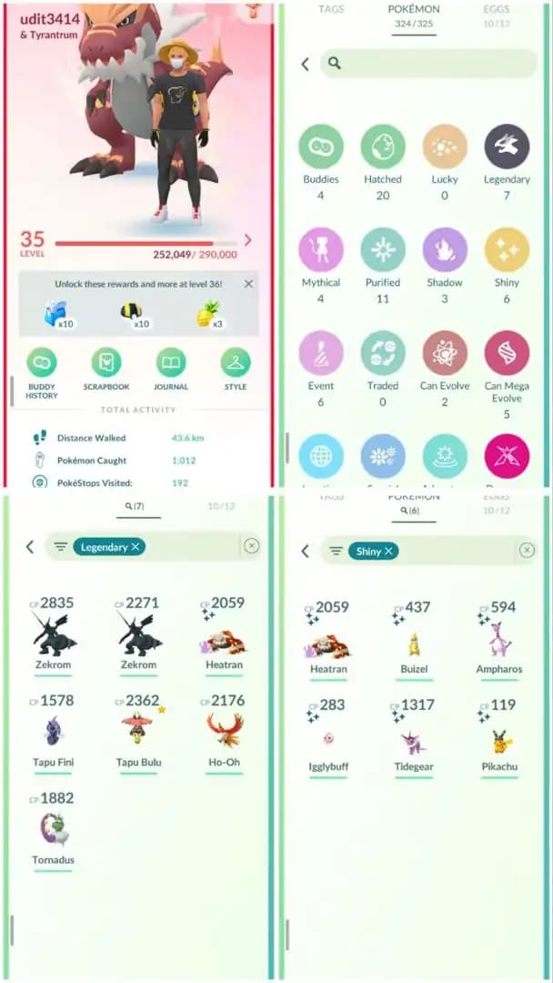 R53 | Level35 | 7 Legendary | 6 Shiny | 1 Shiny Legend | Zekrom | Umbreon Hat Shiny Pikachu Tradable | Ho-oh | Rare Account
