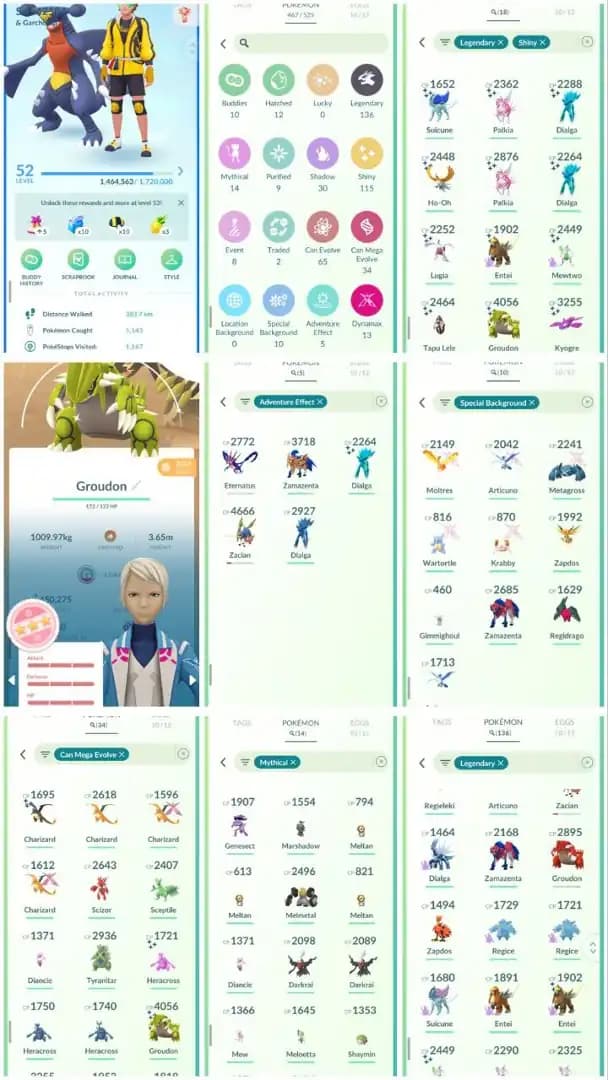 R49 | Level52 | 136 Legendary | 115 Shiny | 18 Shiny Legend | Primal Shundo Groudon | Sword Zacian | Shield Zamazenta | Eternatus |