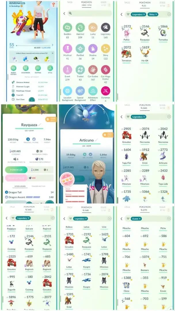 R42 | Level55 | 160 Legendary | 122 Shiny | 5 Shiny Legend | Shiny Rayquaza With DA Move | Hundo Articuno | Mewtwo | Galar Articuno |