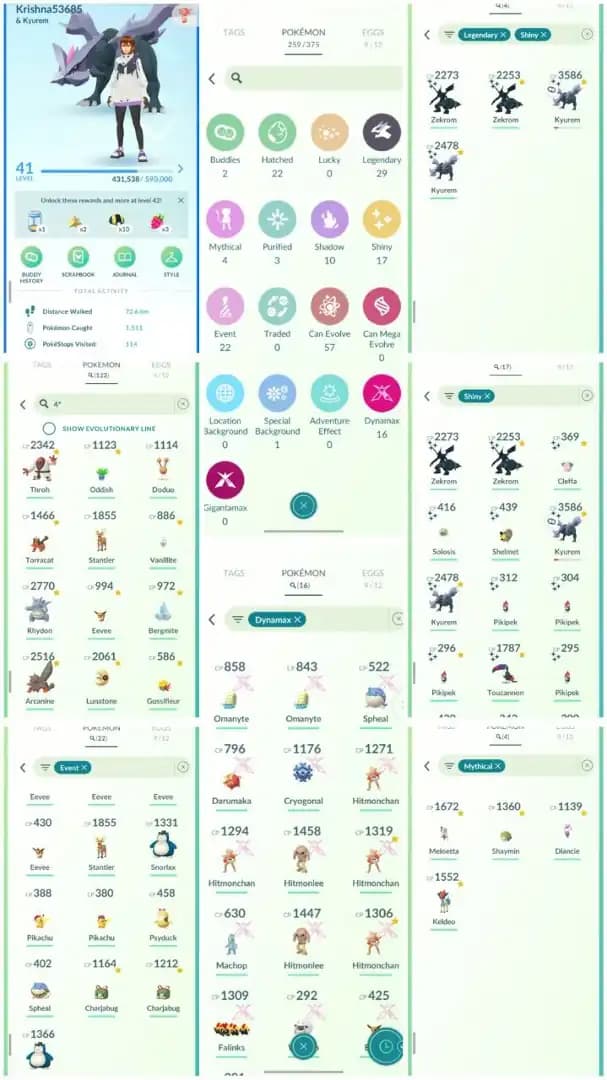 R41 | Level41 | 29 Legendary | 17 Shiny | 4 Shiny Legend | 2 Shiny Zekrom | 2 Shiny Kyurem | 122 Hundo | Cowboy Hat Snorlax | 16 Dmax |