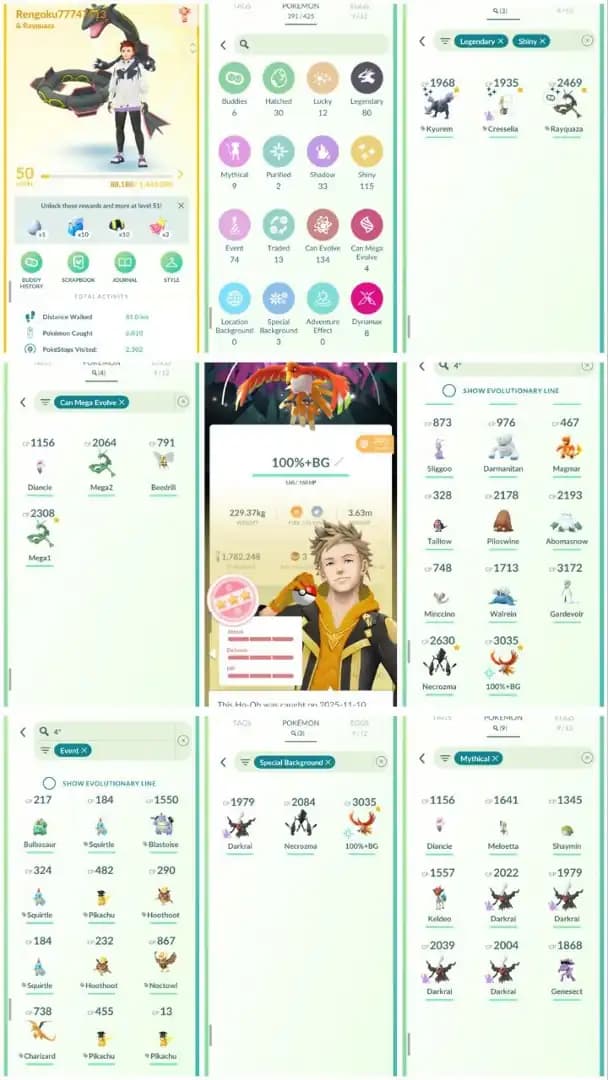 R39 | Level50 | 80 Legendary | 115 Shiny | 3 Shiny Legend | Shiny Rayquaza | Mega Rayquaza | Hundo Necrozma | Hundo Special Background Ho-oh |