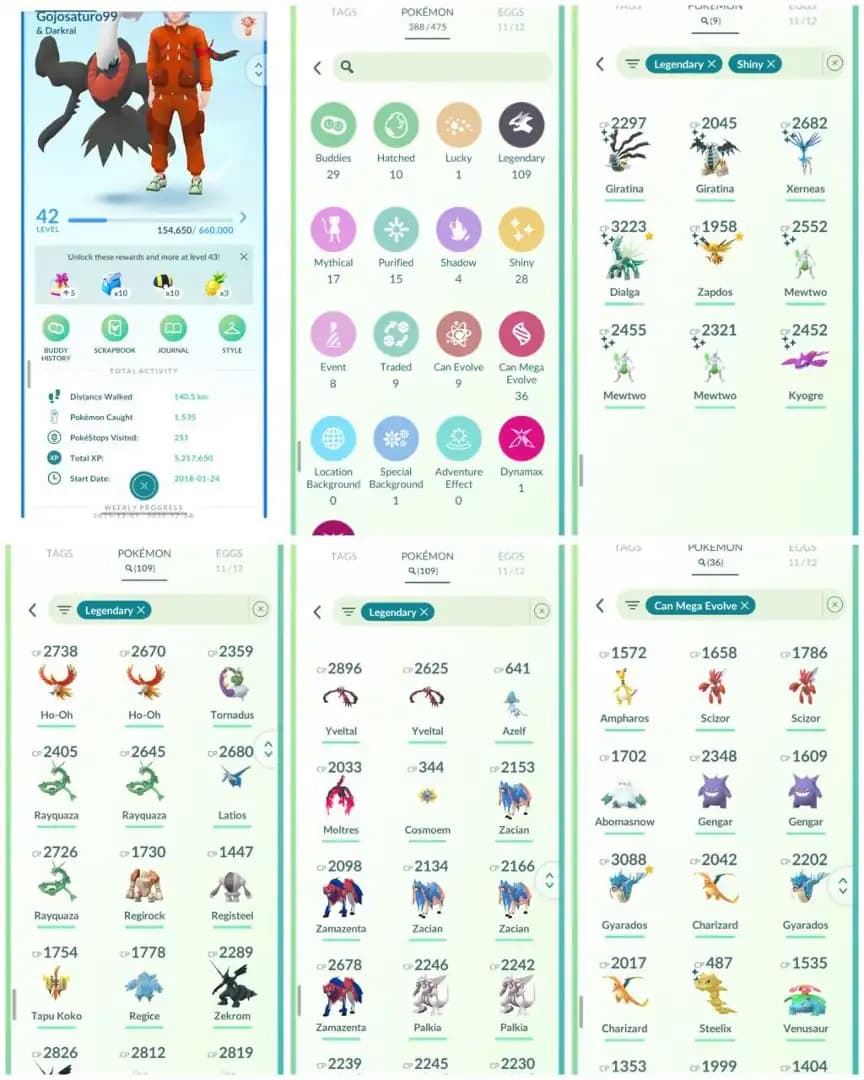 DB2 | Level42 | 109 Legendary | 28 Shiny | 9 Shiny Legend | 3 Shiny Mewtwo | Rayquaza | Galar Moltress | Cosmeom | Mega Charizard |