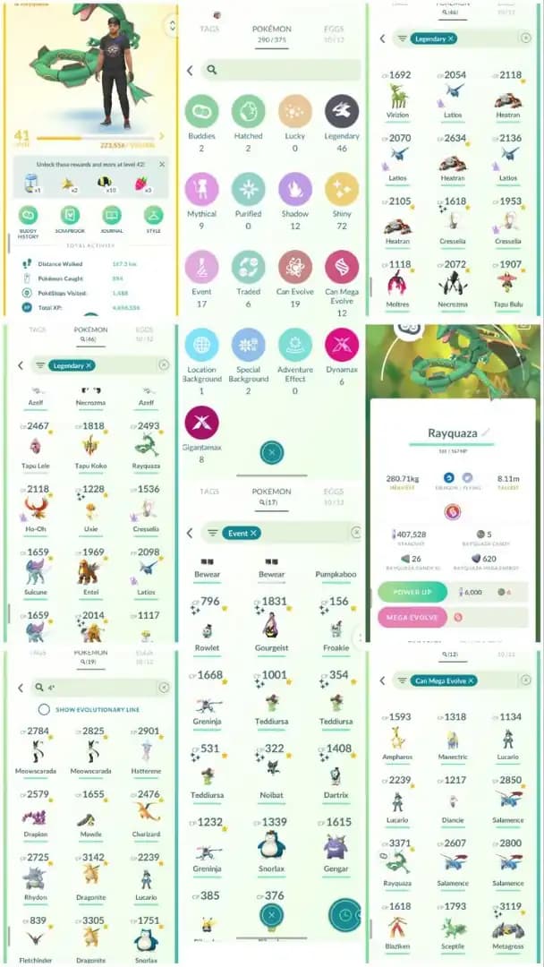 DB1 | Level41 | 46 Legendary | 72 Shiny | 3 Shiny Legend | 19 Hundo | Mega Rayquaza | Mega Hundo Lucario | Galar Moltress | 17 Costume |
