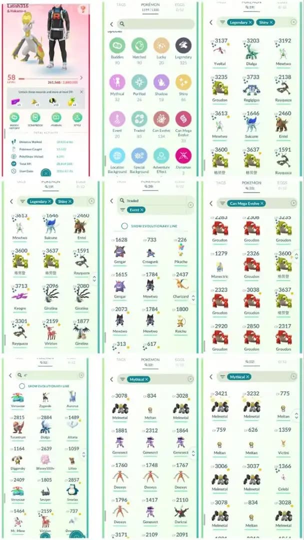 DA5 | Level58 | 325 Legendary | 86 Shiny | 19 Shiny Legend | 3 Armour Mewtwo Tradable Clone Charizard Tradable | 2 Shiny Mewtwo |