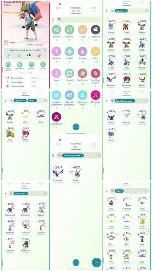 DA4 | Level53 | 35 Legendary | 40 Shiny | 5 Shiny Legend | Shiny Kyogre | Shiny Groudon | Shiny Zamazenta | Shiny Giratina |