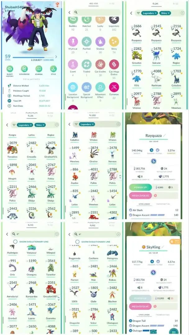 D7 | Level59 | 102 Legendary | 74 Shiny | 29 Shiny Legend  | 3 Shiny Rayquaza | Shiny Mewtwo | 92 Hundo | Shiny Groudon | Shiny Lugia |