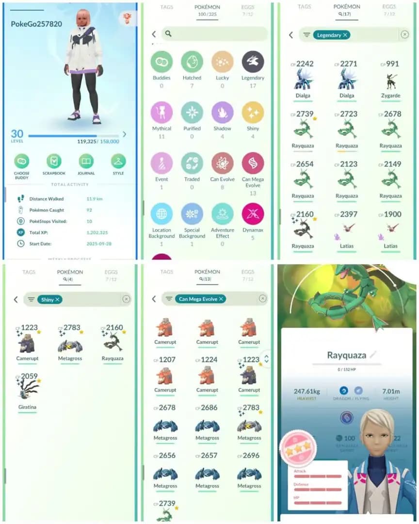 R24 | Level30 | Ultra Rare Mega Hundo Rayquaza | Shiny Rayquaza | 17 Legendary | 4 Shiny | Shiny Giratina | Rare Account