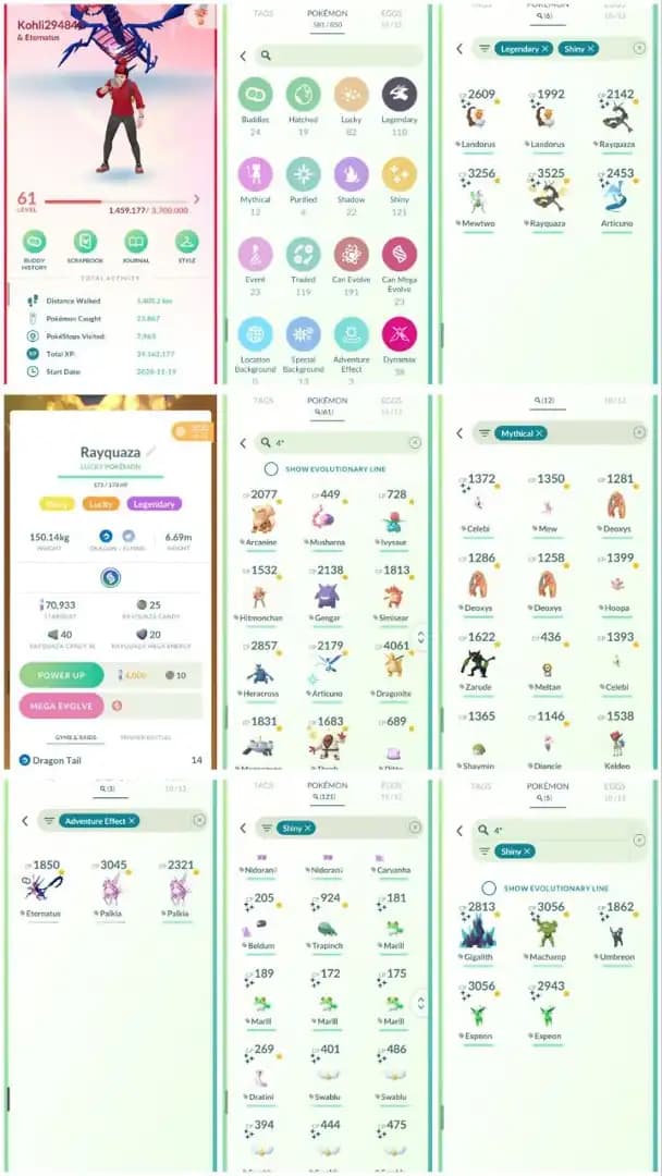 R22 | Level61 | 110 Legendary | 121 Shiny | 6 Shiny Legend | Lucky Mega Shiny Rayquaza | Shiny Mewtwo Tradable | Hundo Articuno |