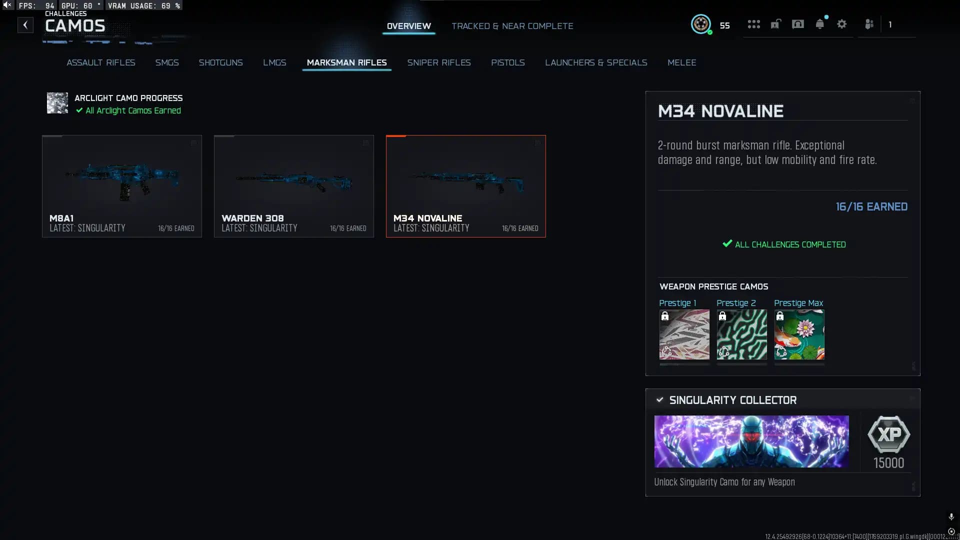 Singularity Account | Prestige 1 L55 | With Wins | Rank Ready | Instant Access