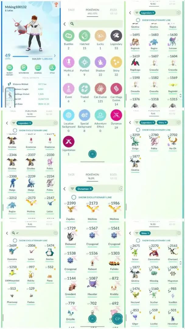 R143 | Level49 | 53 Legendary | 32 Shiny | 4 Shiny Legend | Shiny Ho-oh | Shiny Giratina | Shiny Dailga | Shiny Palkia | Dmax Zapdos |