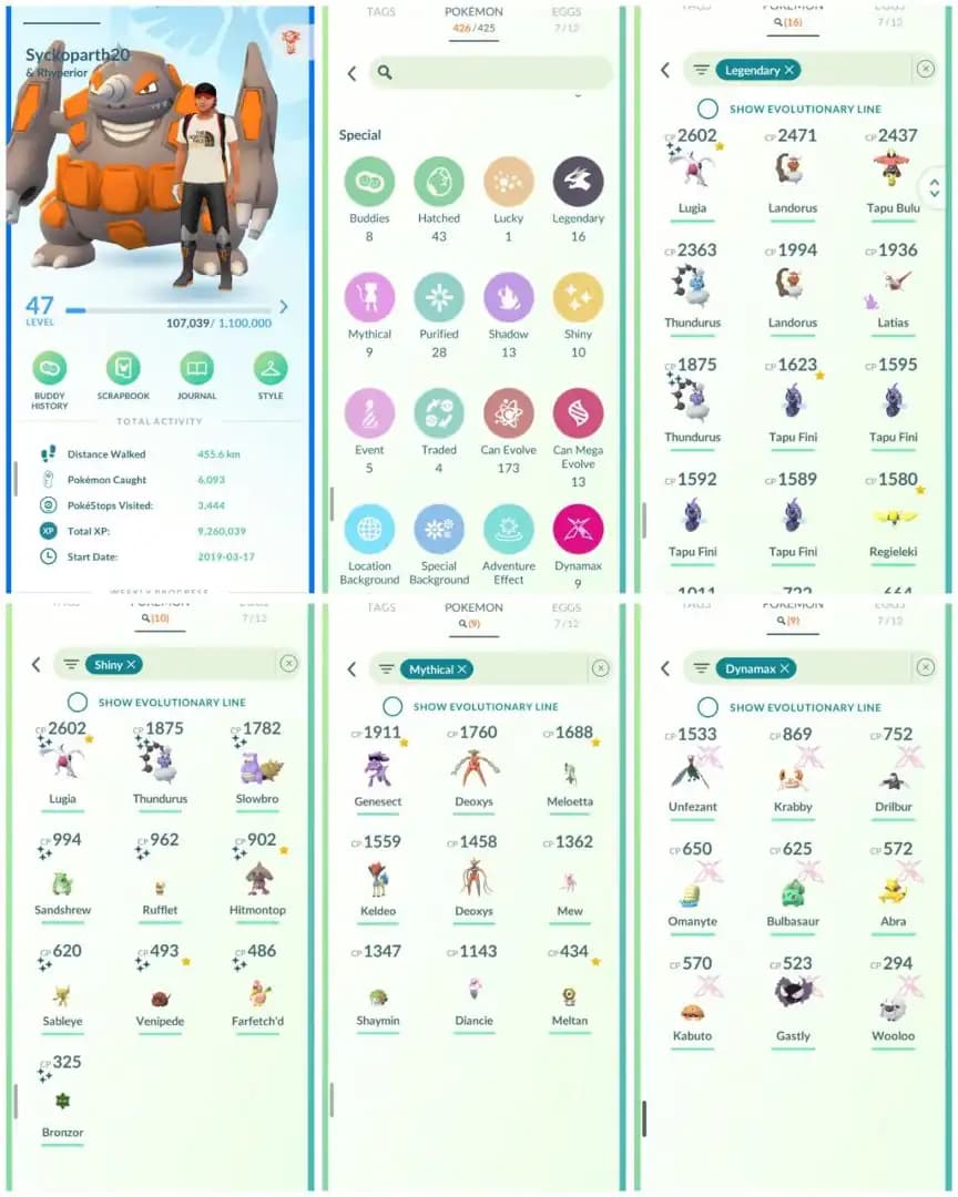 VJ4 | Level47 | 16 Legendary | 10 Shiny | 2 Shiny Legend | Mew | Shiny Lugia | Keldeo | 9 Dmax | Great Deal