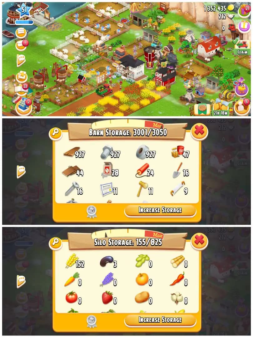 LEVEL 51 | 3000 BARN & 800 SILO | FULLY FILLED LAND TOOLS | 1.3M COINS & 212 DIAMONDS | FULLY STACKED | FULL ACCESS | IOS/ANDROID