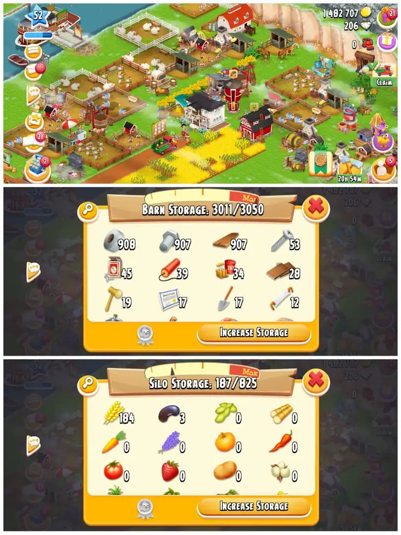 LEVEL 51 | 3000 BARN & 800 SILO | FULLY FILLED LAND TOOLS | 1.4M COINS & 206 DIAMONDS | FULLY STACKED | FULL ACCESS | IOS/ANDROID