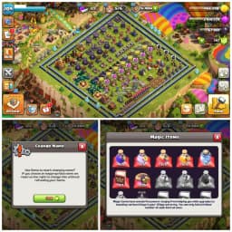 TH16 Premium Max Type : XP 209 | 5 Epic Equipments | Heroes: BK66 : AQ71 : MP51 : GW64 : RC37 | 6 Heroes Skins & Painter Scenary | Android/iOS