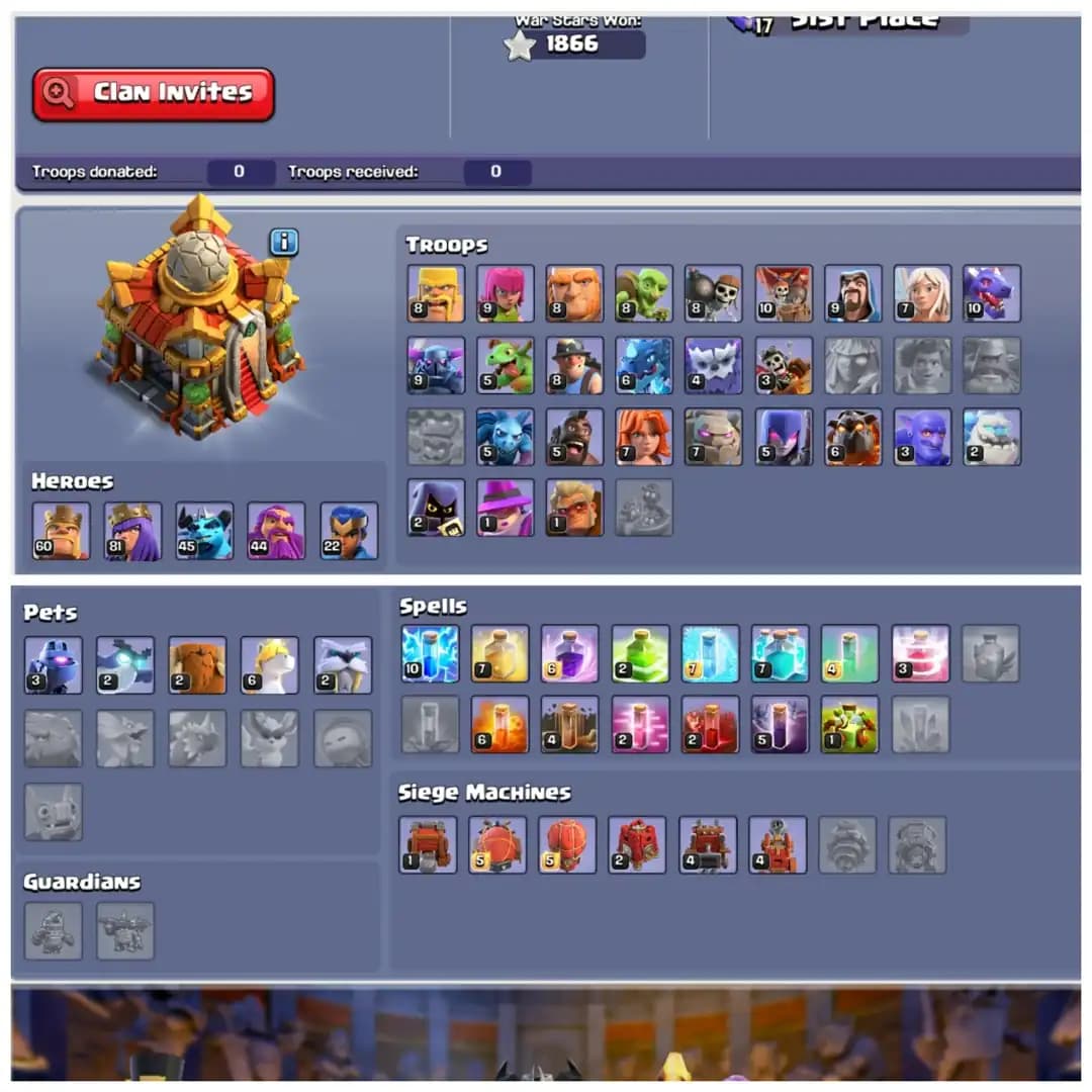 Stacked ClashTrees & Obstacles | TH16 High Heroes Account | 1000+ CWL Medals , 4 Epic Equipments : 600+ Starry Ores | Android/iOS