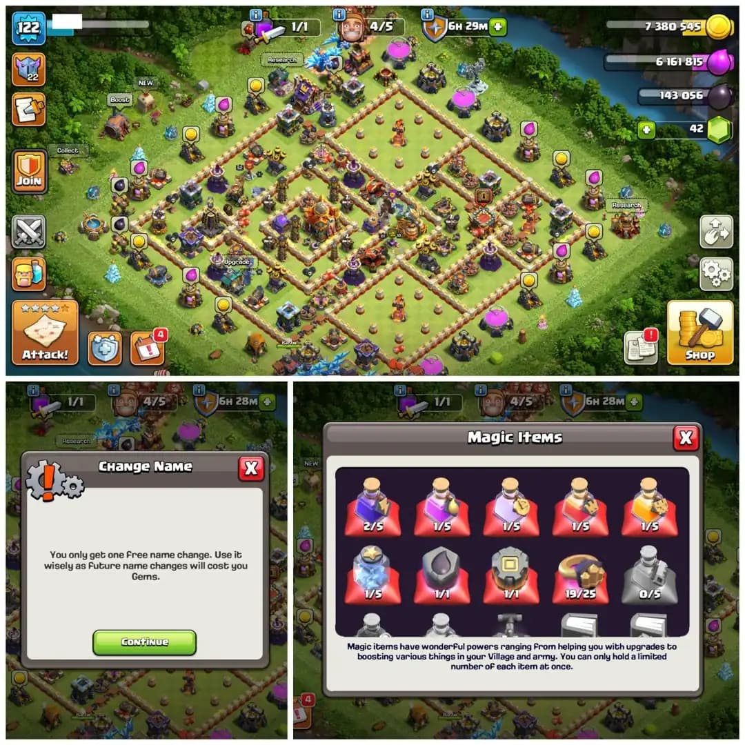TH16 Walls Fully Maxed Out | 6 Epic Equipments | Strong Heroes Lvls | Free Name Change : Stacked Magic Items | Android/iOS
