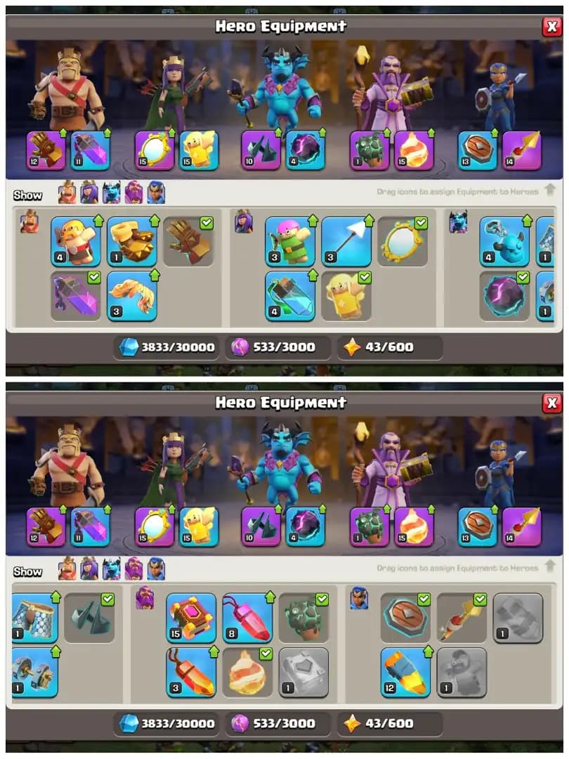 TH15 Max Type : Meteor Scenary | 6 Epic Equipments | Heroes: BK57 : AQ74 : MP28 : GW38 : RC25 | Awesome Laboratory | Android/iOS