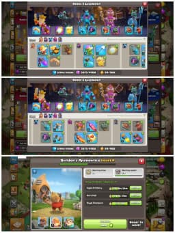 TH16 Premium Max Type | 2 Exclusive Scenaries & 10 Skins | Heroes: BK80 : AQ88 : MP55 : GW59 : RC32 | Fully Stacked& High Lvl Apprentice | Android/iOS