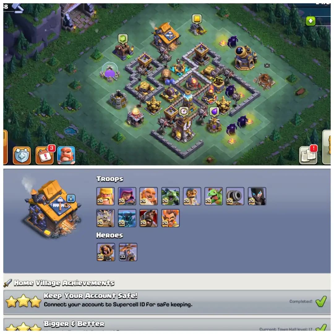 TH17 Mostly Max : XP 253 | 10 Epic Equipments | Heroes: BK100 : AQ100 : MP69 : GW75 : RC50 | Almost Everything Max | Android/iOS