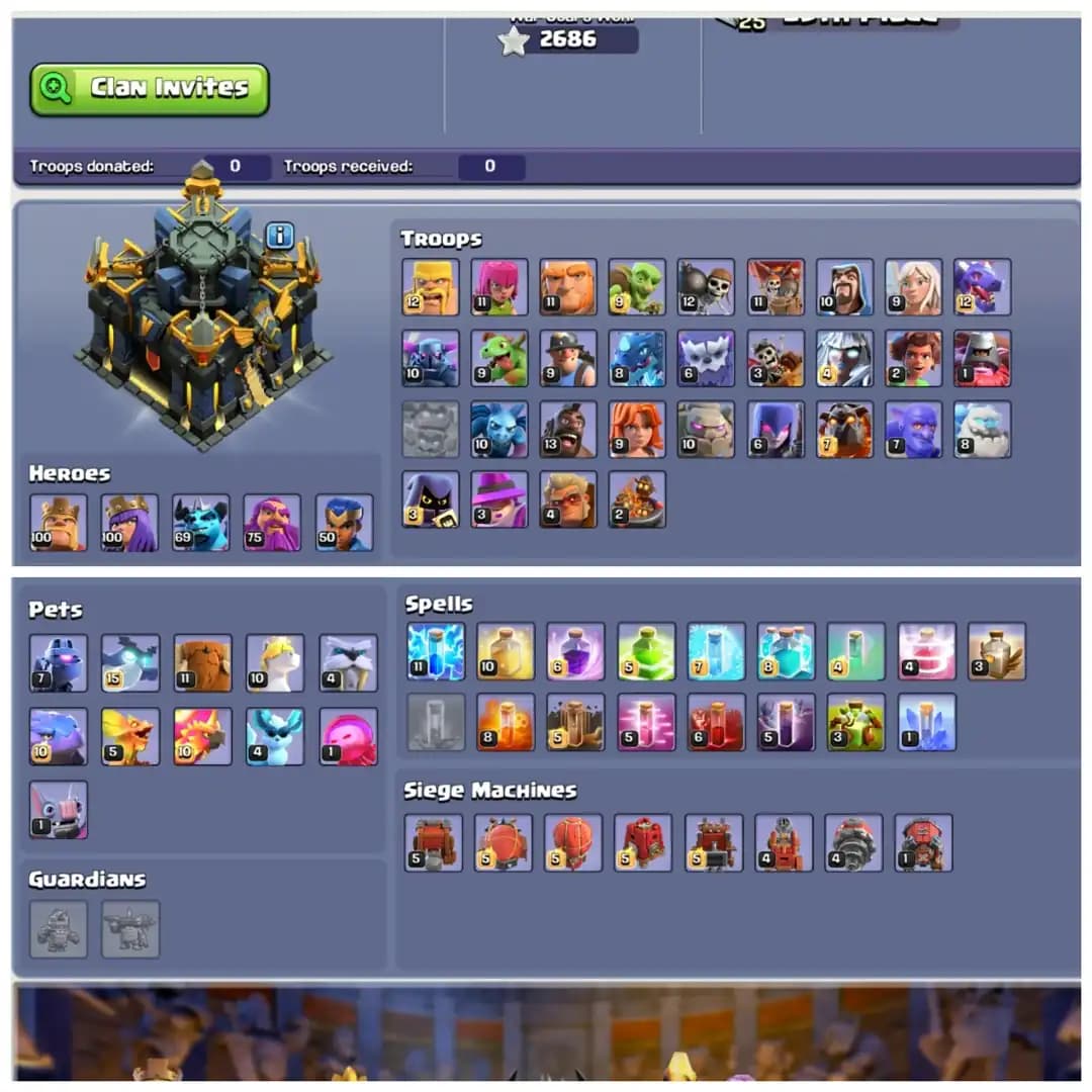 TH17 Mostly Max : XP 253 | 10 Epic Equipments | Heroes: BK100 : AQ100 : MP69 : GW75 : RC50 | Almost Everything Max | Android/iOS