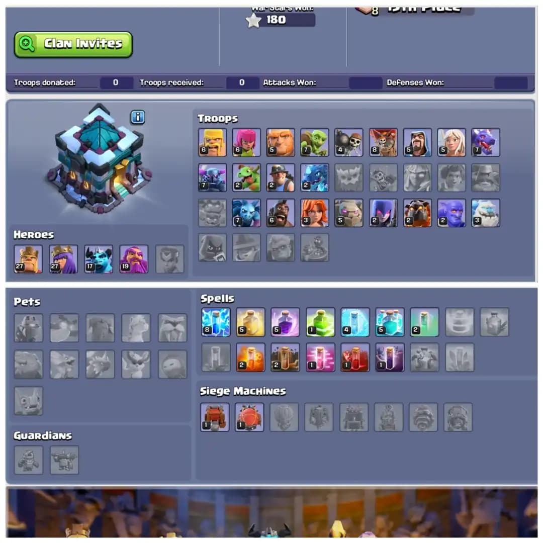 TH13 Semi Max | Heroes: BK27 : AQ27 : MP17 : GW19 | 155 CWL Medals , Name Changeable & Stacked Magic Items | Android/iOS