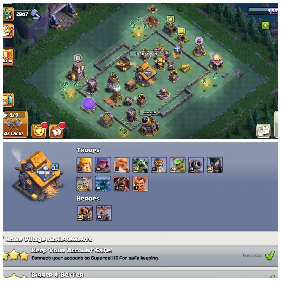 TH18 Almost Max Account : XP 248 | All Heroes Fully Maxed Out | 10 Epic Equipments & 6 Heroes Skins | 3400+ War Stars | Android/iOS