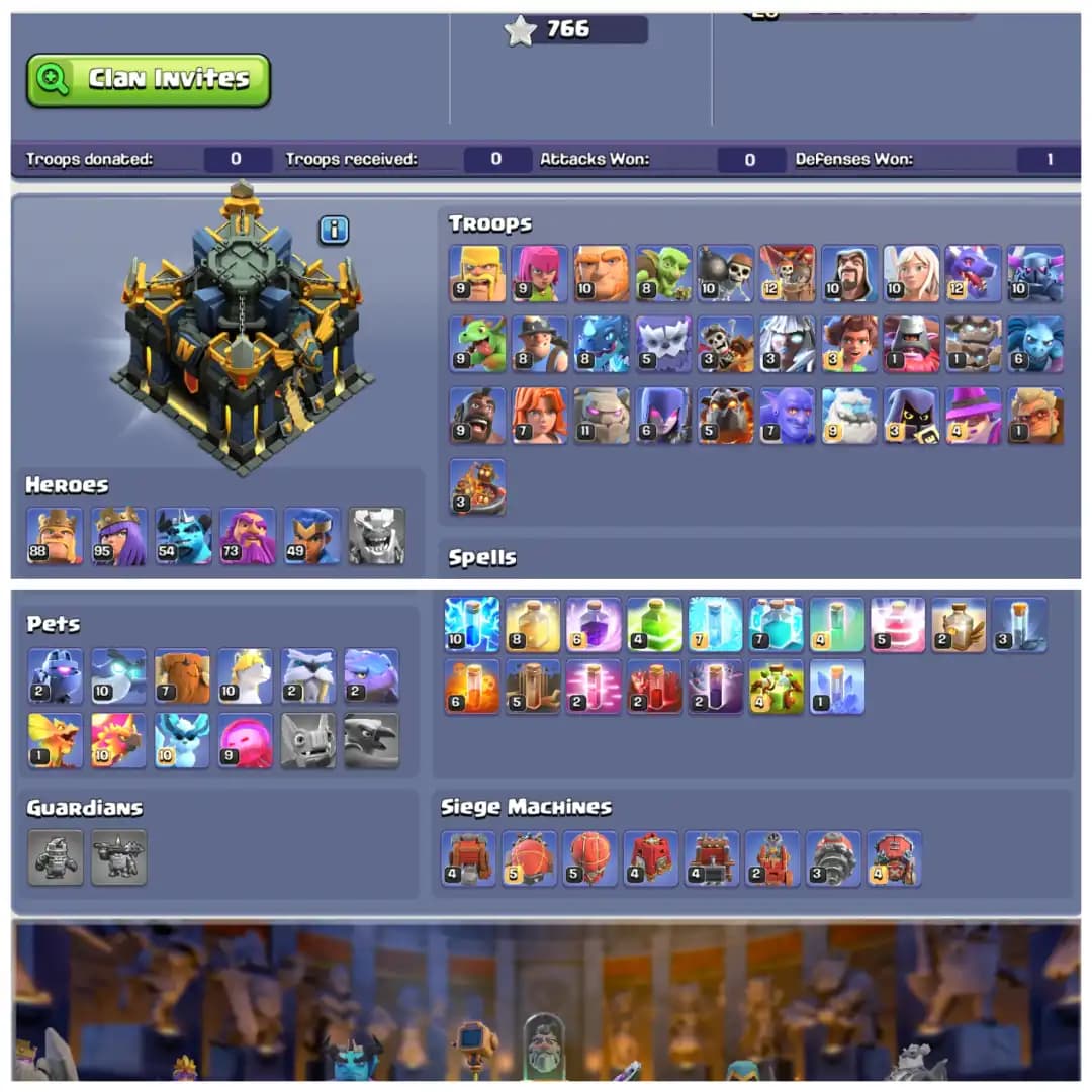 TH17 Almost Max 🔥 8 Epic Equipments 🔥 2 Epics Max 🔥 BK88 AQ95 MP54 GW73 RC49 🔥 600+ CWL Medals 🔥 Name Changeable 🔥 Instant Delivery