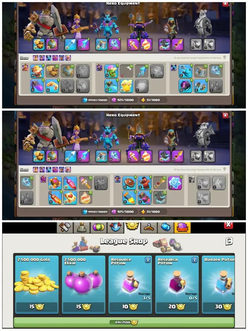 TH17 Almost Max 🔥 8 Epic Equipments 🔥 2 Epics Max 🔥 BK88 AQ95 MP54 GW73 RC49 🔥 600+ CWL Medals 🔥 Name Changeable 🔥 Instant Delivery