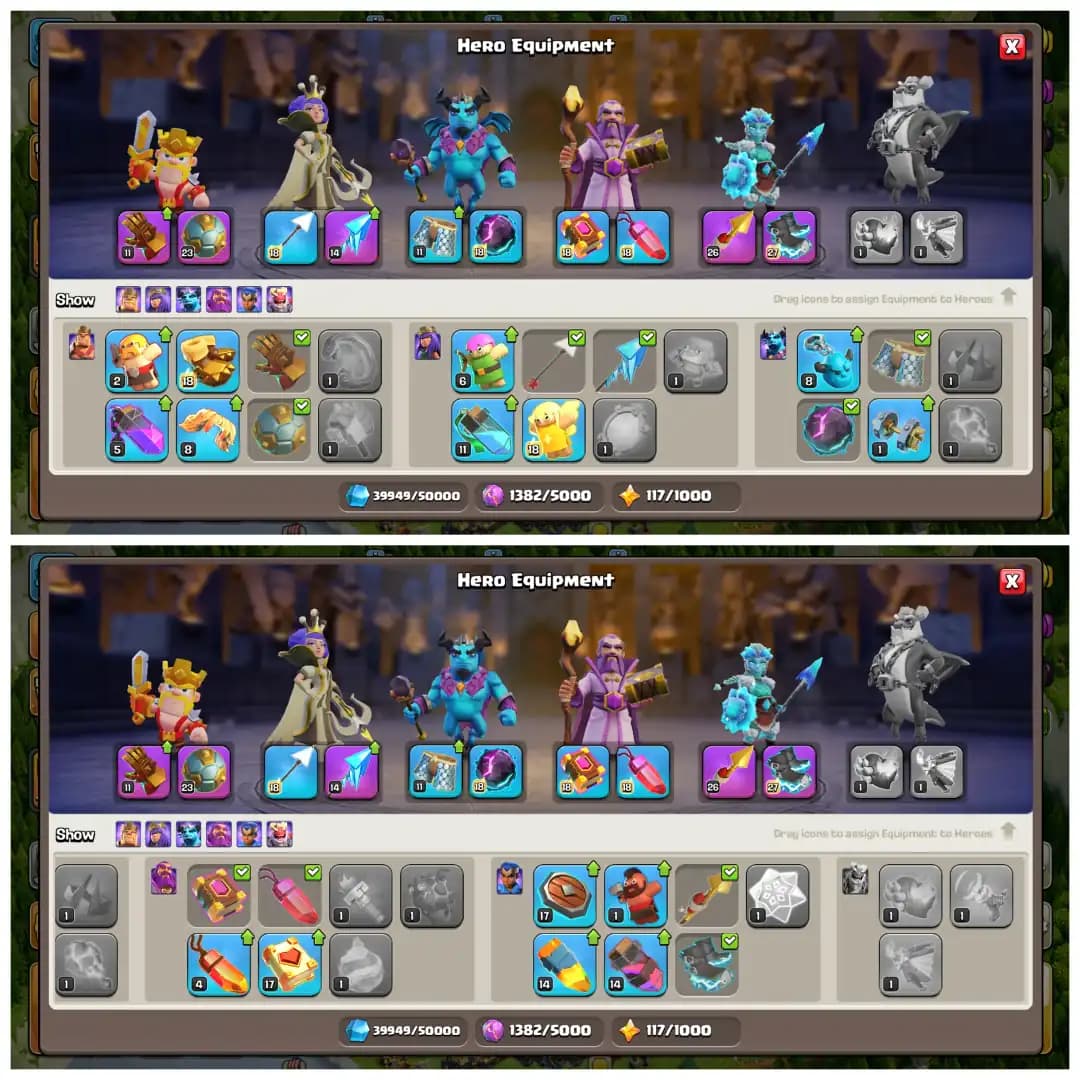 TH17 Near Max 💎 3400 Gems 💎 5 Epic Equipments 💎 1 Epic Max 💎 BK80 AQ86 MP45 GW57 RC36 💎 High Apprentice 💎 Instant Delivery