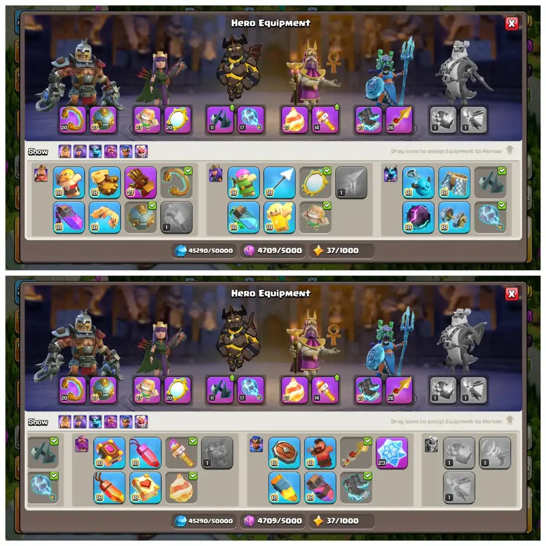 TH18 Max Account 🌲 XP 256 🌲 Rare Old Clash Trees 🌲 4100+ War Stars 🌲 17.2K Legend Cups 🌲 12 Epic Equipments 🌲 5 Epics Max 🌲 14 Skins 🌲