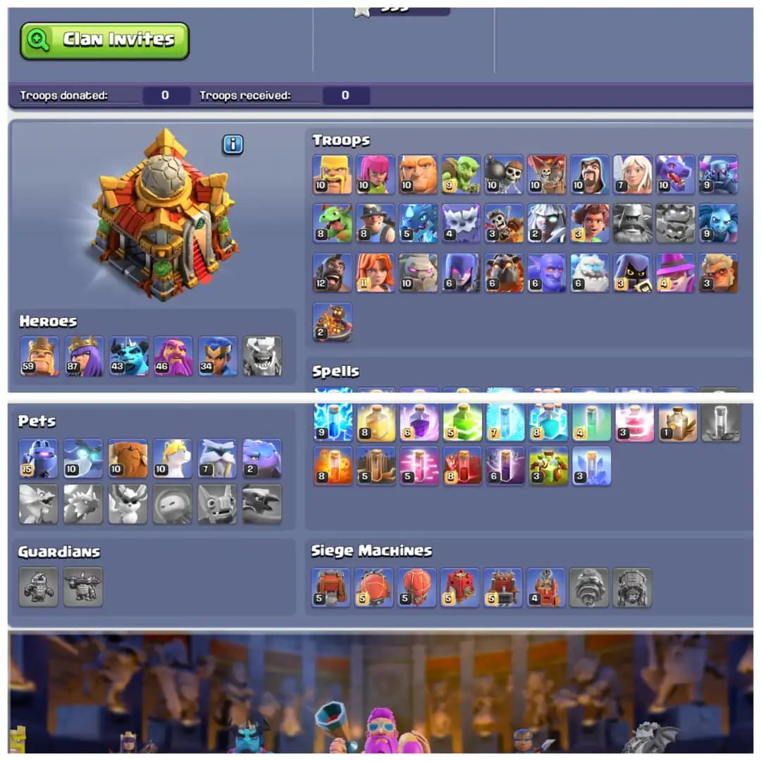 TH16 Near Max 🛡️ XP 179 🛡️ 6 Epic Equipments 🛡️ BK59 AQ87 MP43 GW46 RC34 🛡️ Loaded Magic Items 🛡️ 320 CWL Medals 🛡️ Instant Delivery