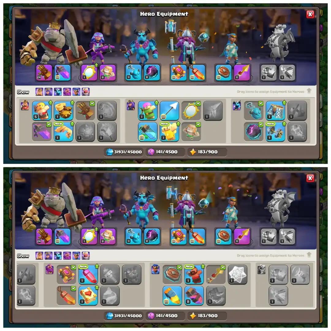 TH15 Mostly Max 🌟 Free Name Change 🌟 4 Epic Equipments 🌟 180 Starry Ores 🌟 BK75 AQ90 MP38 GW65 RC40 🌟 7 Hero Skins 🌟 Instant Delivery