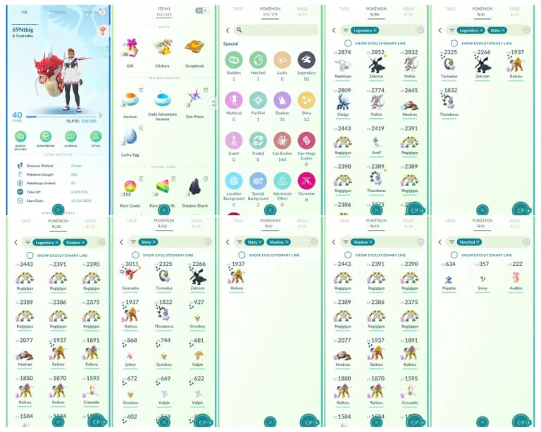 Level 40 | 50 Legendary : 52 Shiny | 4 Shiny Legendary : 1 Shiny Shadow | 15 Shadow Legendary : 2 Perfect iV100 | All Tradable