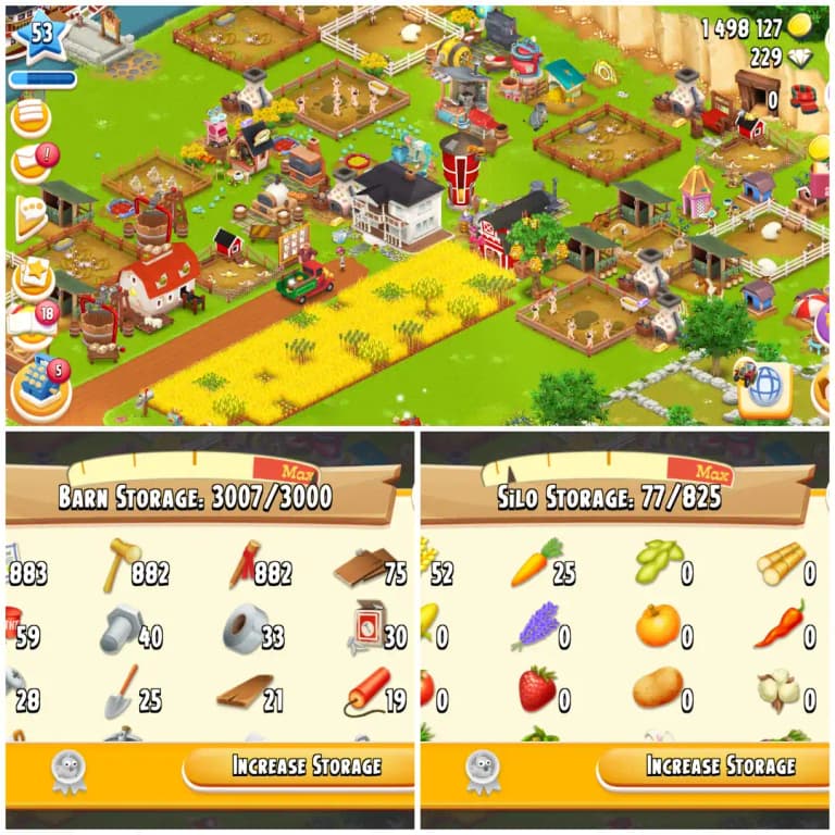 LEVEL 53 👑 3000 BARN 👑 800 SILO 👑 FULLY FILLED LAND TOOLS 👑 1.4M COINS 👑 229 DIAMONDS 👑 FULLY STACKED 👑 FULL ACCESS 👑 INSTANT DELIVERY