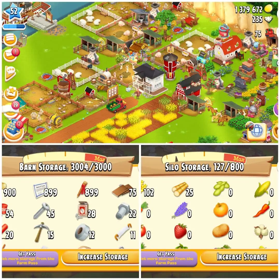LEVEL 52 🧊 3000 BARN 🧊 800 SILO 🧊 FULLY FILLED LAND TOOLS 🧊 1.3M COINS 🧊 235 DIAMONDS 🧊 FULLY STACKED 🧊 FULL ACCESS 🧊 INSTANT DELIVERY