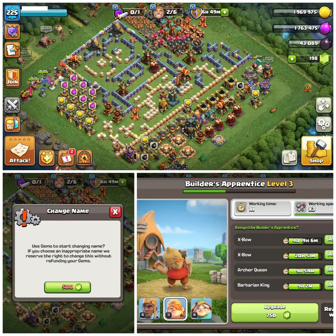 TH17 Near Max ⚡ XP 225 ⚡ 11 Epic Equipments ⚡ 17 Max Equipments ⚡ 13 Hero Skins ⚡ High Apprentice Levels ⚡ Near Max Profile ⚡