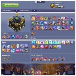 TH17 Near Max ⚡ XP 225 ⚡ 11 Epic Equipments ⚡ 17 Max Equipments ⚡ 13 Hero Skins ⚡ High Apprentice Levels ⚡ Near Max Profile ⚡
