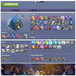 TH12 Near Max 🛡️ XP 112 🛡️ 4 Epic Equipments 🛡️ Heroes BK53 AQ50 MP40 GW30 🛡️ Free Name Change 🛡️ Stacked Magic Items 🛡️
