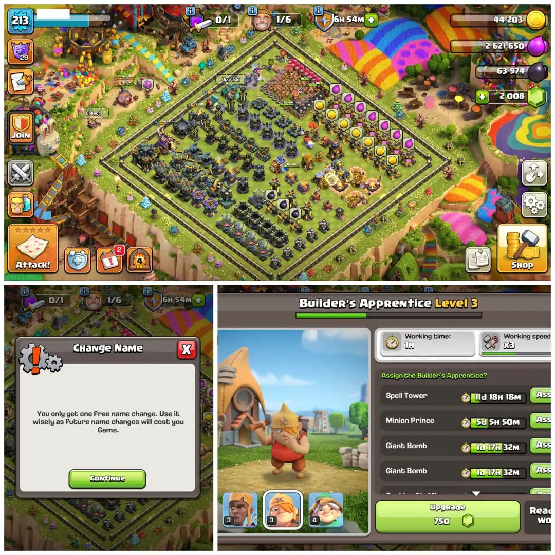 TH17 Premium Mostly Maxed 💎 XP 213 💎 Rare All 15 Epic Equipments 💎 Stacked Items Medals Skins 💎 Clean Apprentice 💎 Free Name Change 💎