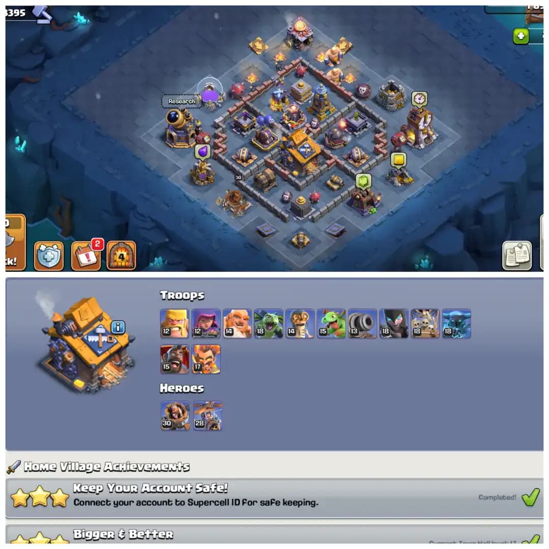 TH17 Premium Mostly Maxed 💎 XP 213 💎 Rare All 15 Epic Equipments 💎 Stacked Items Medals Skins 💎 Clean Apprentice 💎 Free Name Change 💎