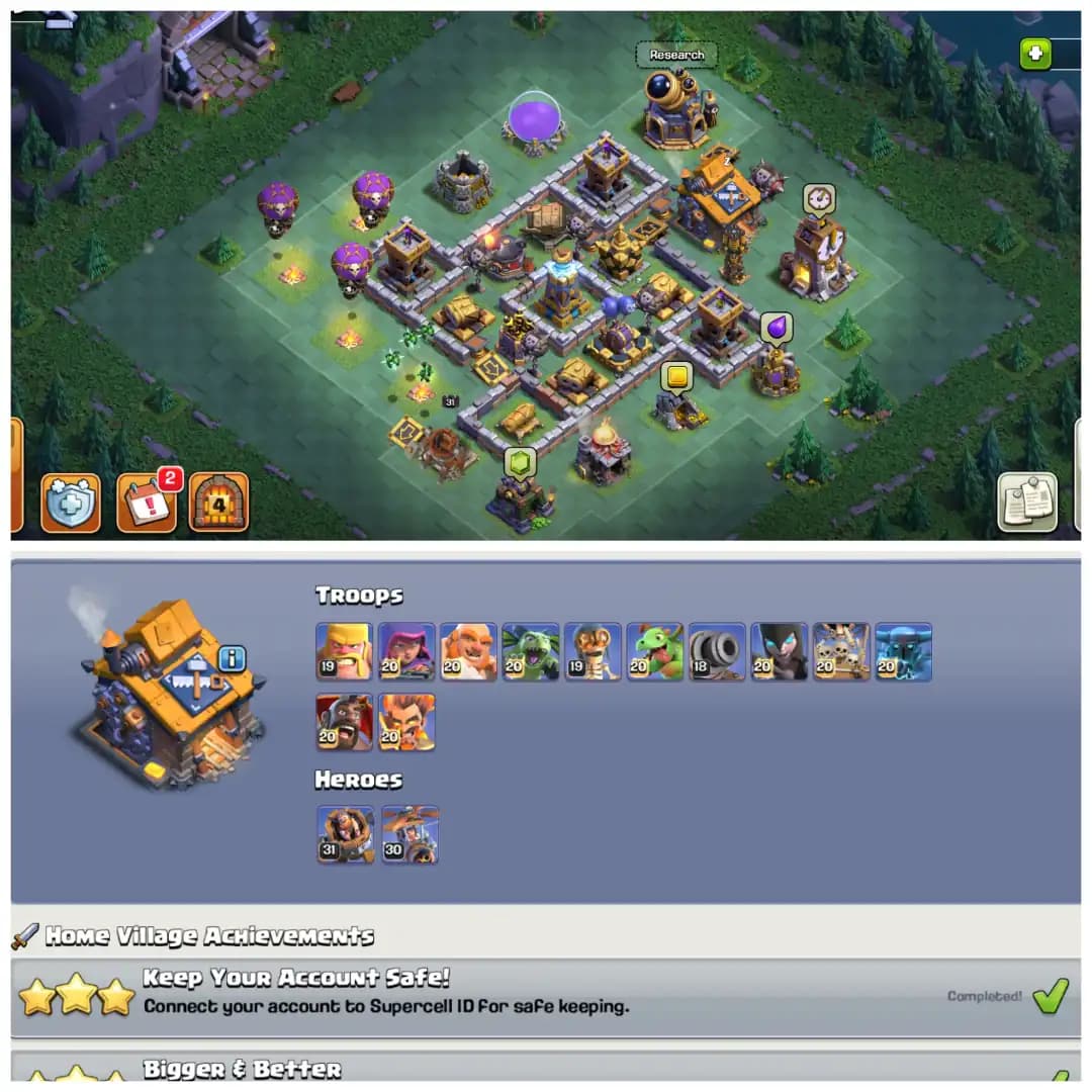 TH16 Near Max 🔥 XP 218 🔥 9 Epic Equipments 🔥 Heroes BK76 AQ90 MP58 GW57 RC34 🔥 Painter Scenery 🔥 10 Hero Skins 🔥