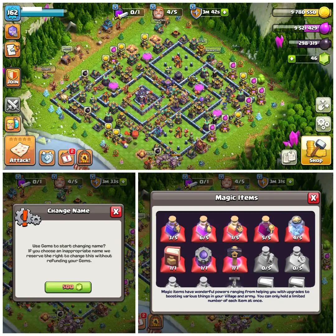 TH15 Semi Max ⚔️ XP 162 ⚔️ 9 Epic Equipments ⚔️ Heroes BK72 AQ76 MP45 GW51 RC30 ⚔️ Tough Defenses ⚔️ Strong Army Troops ⚔️