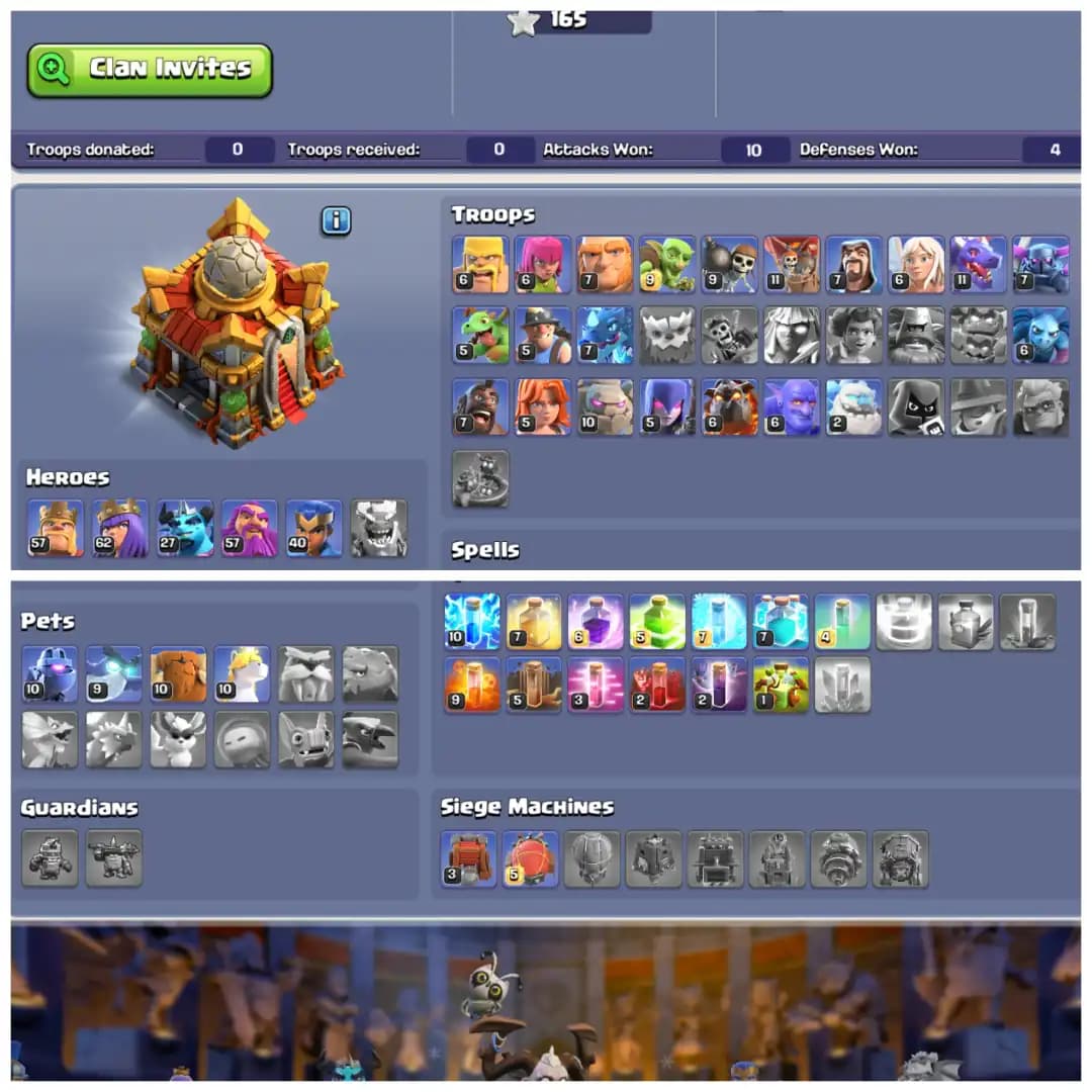 TH16 Semi Max 🔱 Walls Fully Maxed 🔱 5 Epic Equipments 🔱 Heroes BK57 AQ62 MP27 GW57 RC40 🔱 Free Name Change 🔱