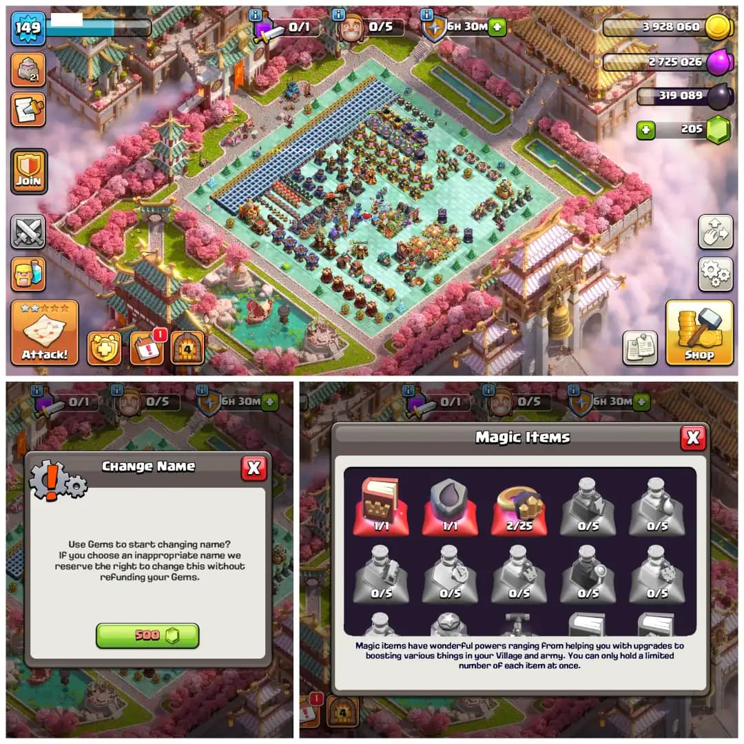 TH16 Premium Clash Base 🪷 Year of Fire Horse Scenery 🪷 Heroes BK80 AQ61 MP32 GW30 RC10 🪷 8 Epic Equipments 🪷 7 Skins 🪷