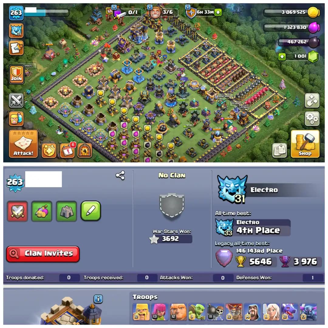 TH18 Mostly Maxed 🚀 XP 263 🚀 14 Epic Equipments 🚀 25 Equipments Max 🚀 3600 Plus War Stars 🚀 13 Hero Skins 🚀 Full Max Builder Hall 7K Rank 🚀